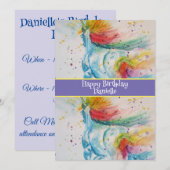 ユニコーンアートの子供向けの女の子の誕生日招待状 招待状 (正面/裏面)