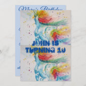 ユニコーンアートウォーターカラーボーイズ誕生日招待状 招待状 (正面/裏面)