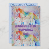 ユニコーンアートウォーターカラー誕生日招待状 招待状 (正面/裏面)