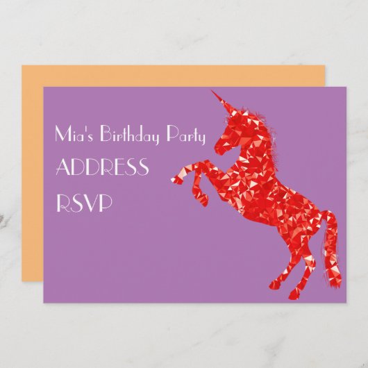 ユニコーンアートカラフル女子の誕生日パーティー 招待状 (正面/裏面)