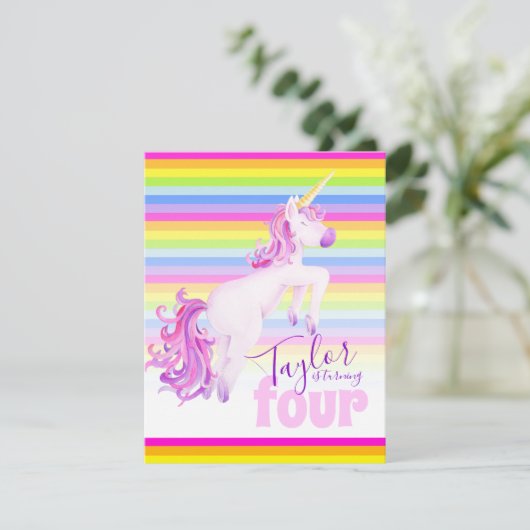 ユニコーンアートレインボー4th誕生日招待状 招待状 (スタンド正面)