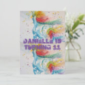 ユニコーンアート 水彩ガールズ 誕生日招待状 招待状 (スタンド正面)