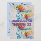 ユニコーンアート 水彩ガールズ 誕生日招待状 招待状 (正面/裏面)