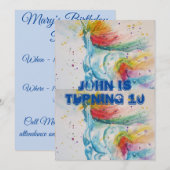 ユニコーンアート 水彩画 男の子の誕生日招待状 招待状 (正面/裏面)