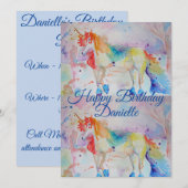 ユニコーンアート 水彩画 誕生日招待状 招待状 (正面/裏面)