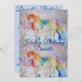 ユニコーンアート 水彩誕生日招待状 招待状 (正面/裏面)