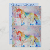 ユニコーンアート 水彩 誕生日招待状 招待状 (正面/裏面)