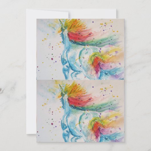 ユニコーンアート 水彩 誕生日招待状 招待状 (正面)