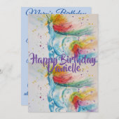 ユニコーンアート 水彩 誕生日招待状 招待状 (正面/裏面)