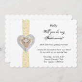 ユニコーンイエローレースウェディングブライズメイドカード 招待状 (正面/裏面)