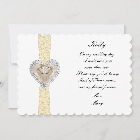 ユニコーンイエローレースウェディングメイドオブオナーカード 招待状 (正面)