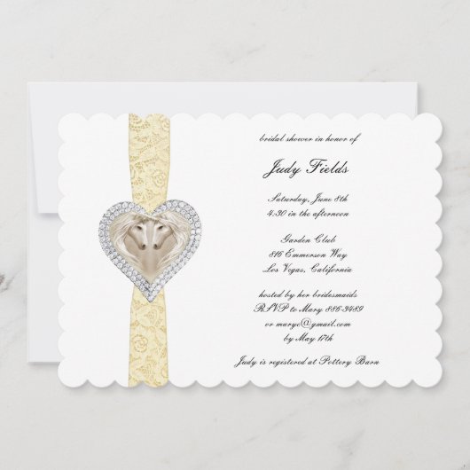 ユニコーンイエローレースブライダルシャワー招待 招待状 (正面)