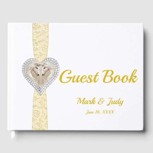 ユニコーンイエローレースリボン結婚のゲストブック ゲストブック (正面)