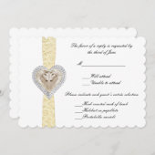 ユニコーンイエローレース結婚の応答カード 招待状 (正面/裏面)