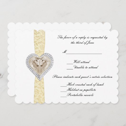 ユニコーンイエローレース結婚の応答カード 招待状 (正面/裏面)