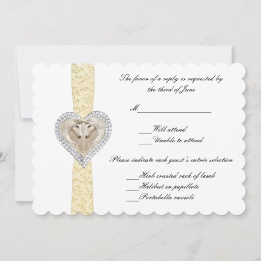 ユニコーンイエローレース結婚の応答カード 招待状 (正面)