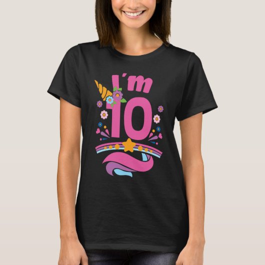ユニコーンイッチビン10歳の女の子の誕生日パーティー Tシャツ (正面)