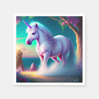 ユニコーンインザフォレストアートプリント スタンダードカクテルナプキン