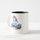 ユニコーンウェイトリフティングTシャツフィットネスジムデッドリフト ツートーンマグカップ (正面左)