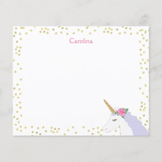 ユニコーンウォーターカラーピンクパープル&金ゴールドノートシート (正面)