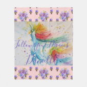ユニコーンウォーターカラーピンクフローラガールズネームブランケット フリースブランケット (正面)