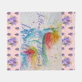 ユニコーンウォーターカラーピンクフローラガールズネームブランケット フリースブランケット (正面(横))