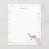 ユニコーンウォーターカラーピンク金ゴールドドットガールズノートカード (正面)