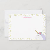 ユニコーンウォーターカラーピンク金ゴールドドットガール文房具 ノートカード (正面)