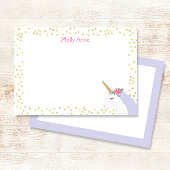 ユニコーンウォーターカラーピンク金ゴールドドットガール文房具 ノートカード