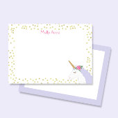 ユニコーンウォーターカラーピンク金ゴールドドットガール文房具 ノートカード