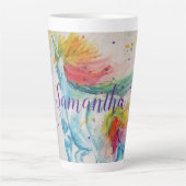 ユニコーンウォーターカラーレインボーアートガールズネームマグカップ カフェラテマグ (正面)