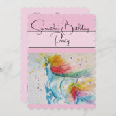 ユニコーンウォーターカラー誕生日パーティーの招待 招待状 (正面/裏面)