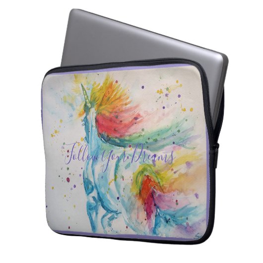 ユニコーンウォーター絵画カラーズレインボー誕生日 ラップトップスリーブ (正面左)