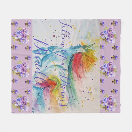 ユニコーンウォーター薄紫フローラガールズネームブランケット フリースブランケット (正面(横))