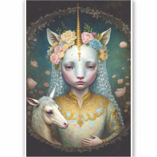 ユニコーンウーマンファンタジーアート シール (正面)