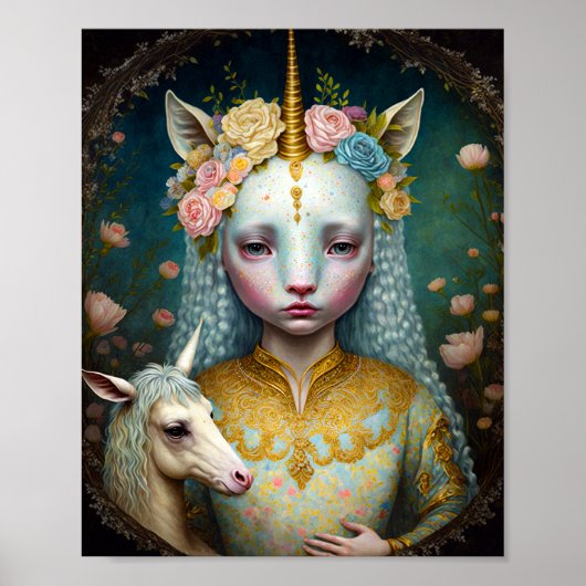ユニコーンウーマンファンタジーアート ポスター (正面)