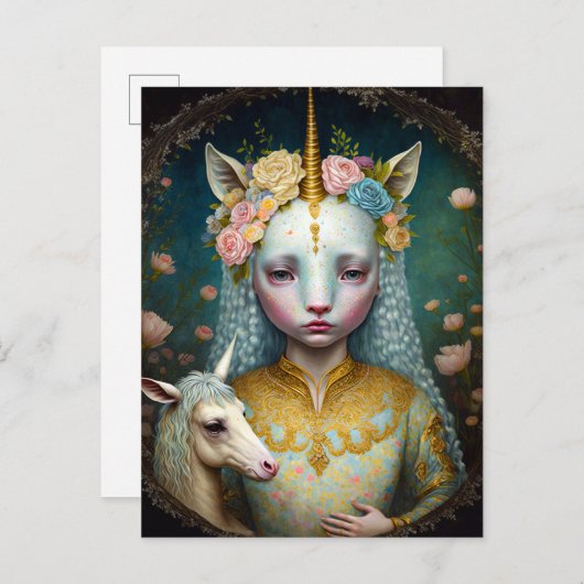 ユニコーンウーマンファンタジーアート ポストカード (正面/裏面)