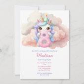 ユニコーンエイトピースピンクブルーパープルガール誕生日 招待状 (正面)