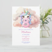 ユニコーンエイトピースピンクブルーパープルガール誕生日 招待状 (スタンド正面)