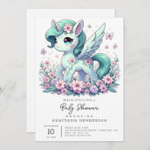 ユニコーンエレガントお洒落ベビーシャワー 招待状 (正面/裏面)
