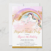 ユニコーンエレガントスランバーパーティー誕生日ピンク金ゴールド 招待状 (正面)