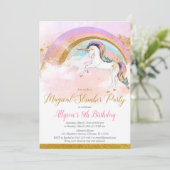 ユニコーンエレガントスランバーパーティー誕生日ピンク金ゴールド 招待状 (スタンド正面)