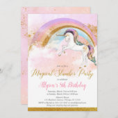 ユニコーンエレガントスランバーパーティー誕生日ピンク金ゴールド 招待状 (正面/裏面)