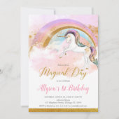 ユニコーンエレガントパステルレインボーガールバースデーパーティー 招待状 (正面)