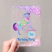 ユニコーンエレガントピンクのアクアグリッター誕生日 アクリル招待状 (インサイチュ (ポータブル))