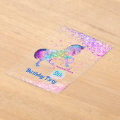 ユニコーンエレガントピンクのアクアグリッター誕生日 アクリル招待状 (レイダウン)