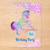 ユニコーンエレガントピンクのアクアグリッター誕生日 アクリル招待状 (正面)