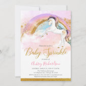 ユニコーンエレガントベビー散水少女パステル虹 招待状 (正面)