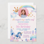 ユニコーンエレガントレインボーダイヤモンド王冠の誕生日 招待状 (正面/裏面)