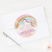 ユニコーンエレガント誕生日ステッカー、ピンクと金ゴールド ラウンドシール (封筒)